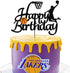 Vivicraft Basketball Theme Cake Topper for Boy Birthday Decorations, Double Sided Glittery Happy Birthday Basketball Cake Toppers for Party Supplies (1pcs, Black)