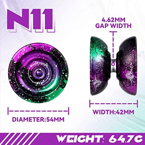 MAGICYOYO Professional N11 Unresponsive Yoyo for Kids, Metal Trick Yoyo for Adults, Alloy Aluminum Professional yo-yos with 4 Colors Yoyo Ball, Bonus 5 Yoyo Strings, Yo Yo Glove and Yo-yo Bag