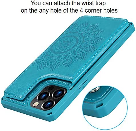 Jaorty iPhone 12 Pro Max Wallet Case with RFID Blocking Card Holder,Premium PU Leather Double Magnetic Buttons Stand Flip Wrist Lanyard Strap Back Cover for iPhone 12 Pro Max 6.5 Inch,Blue