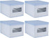 mDesign Soft Fabric Stackable Closet Storage Organizer Holder Box Bin with Clear Window, Attached Hinged Lid - Bedroom, Hallway, Entryway, Closet, Bathroom - Textured Print, 4 Pack - Blue Herringbone