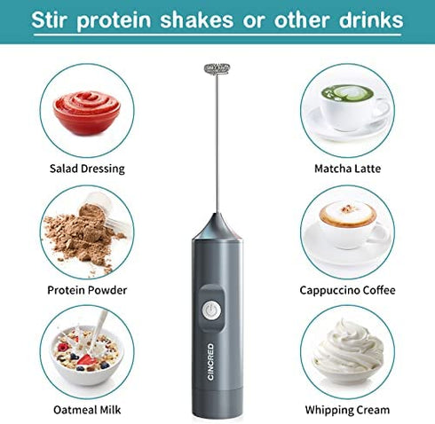 Cincred Milk Frother - Hand Operated Battery Powered Frother for Coffee, Electric Whisk, Foam Maker and Drink Mixer for Your Latte, Cappuccino, Frappe, and Hot Chocolate (Gray)