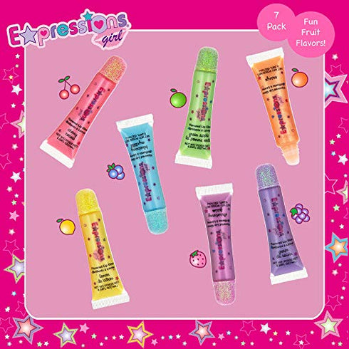 Expressions -7pc Flavored Shimmer Lip Gloss for Girls, Kids Lip Gloss Set .Moisturizing Shimmer Lipgloss Party Shinning and Long Lasting Waterproof Colorful Lip Gloss For Women and Girls