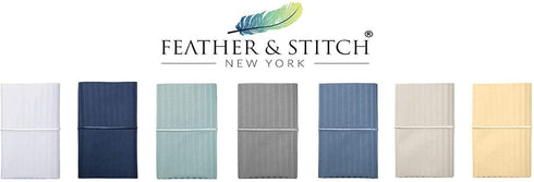 Feather & Stitch 2 Piece Pillowcase Set King Size Beige 100% Cotton Damask Stripe Pillow Cases 500 Thread Count 20x40 Inches Ultra Soft Luxury Sateen Weave Bed Pillow Covers