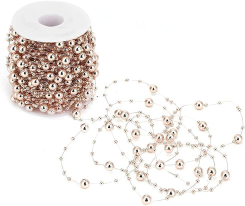 30m Rose Gold Fish Line Beads, Rose Gold Abs Artificial Pearl Beaded Chain, Gypsophila Jewelry for DIY Craft Garland Wedding Center Decoration Party Supplies DIY Wedding Accessories
