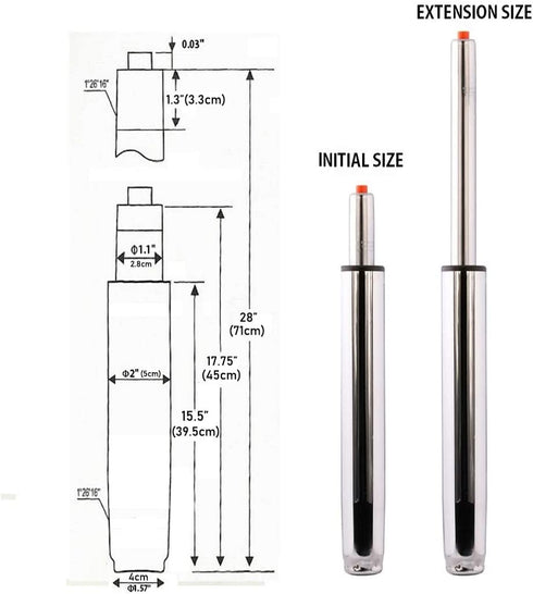 Kaleurrier Gas Lift Cylinder,Pneumatic Chair Replacement Parts- Chair or Stool Lifting Control Mechanism, 500 lbs Heavy Duty Steel Case,Chromcraft,in Universal Size,Height Extension: (10.25" Stroke)
