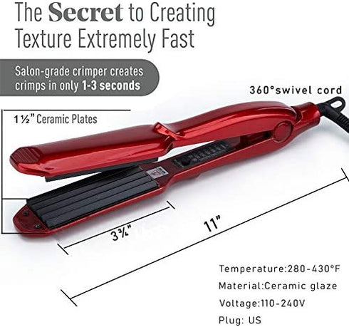 Ceramic Crimper Iron for Fluffy Hairstyle Curling Iron, Corrugation Crimper Hair Irons, Anti Static Ceramic Hair Crimping Iron Adjust Temperature