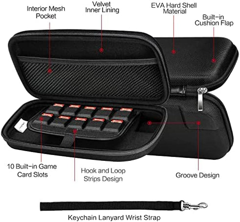 Carrying Case for Nintendo Switch and NEW Switch OLED Model(2021),iVoler Portable Hard Shell Pouch Carrying Travel Game Bag for Switch Accessories Holds 10 Game Cartridge (Black)