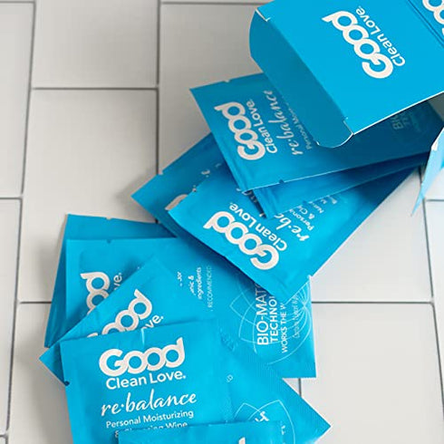 Good Clean Love Rebalance Personal Moisturizing & Cleansing Wipes, Naturally Reduces Odor & Supports Vaginal Health, pH-Balanced Feminine Hygiene Product, 24 Wipes