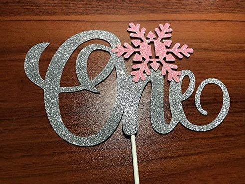 Snowflake One Cake Topper & 24 pcs Snowflake Cupcake Toppers- Winter Onederland Cake Topper, Winter Onederland 1st Birthday Girl Decorations?Silver Pink Glitter?