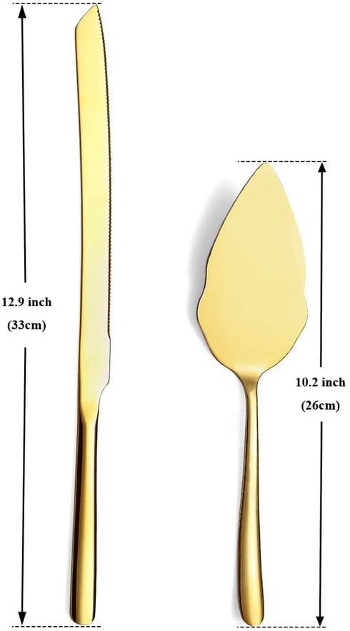 Gold Wedding Cake Knife and Server Set, Stainless Steel Cake Cutting Set for Wedding, Include Cake Cutter and Cake Server for Wedding, Parties, Activities, Family, Dishwasher Safe (Shiny Gold)