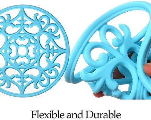 Silicone Trivet ME.FAN 3 Set Silicone Trivet Mat - Multi-Use Intricately Carved Insulated Flexible Durable Non Slip Coasters (Deep Blue)
