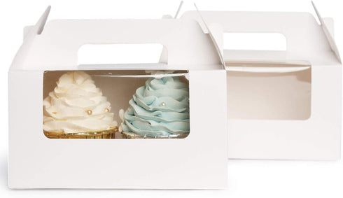 Yotruth White Cupcake Box 2 Holders?50Packs?,6.2 x 3.5 x 3.5 inch, Cupcake Carrier with Insert and Display Window Goodies Favor Candy Treat Boxs Muffin Carry Container