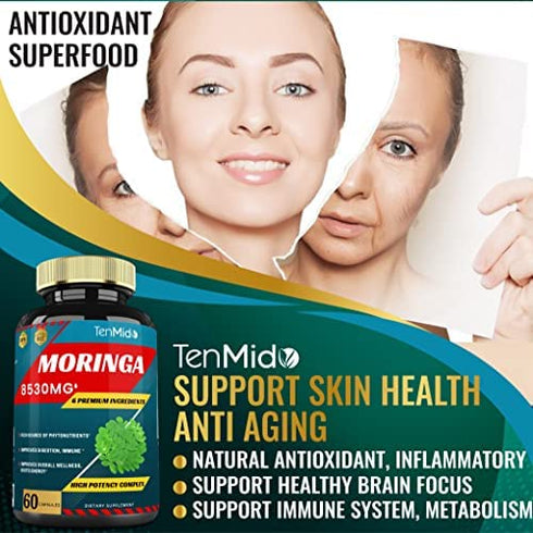 2 Packs Moringa Capsules 8530mg, 4 Months Supply & Turmeric, Ashwagandha, Ginger, Licorice, Black Pepper| Immune Support, Energy Booster | Multi Vitamin Oleifera Leaf Herb | Antioxidant Supplements