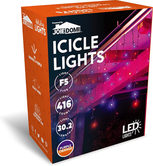 Joiedomi 416 LEDs 30Ft Halloween Icicle Lights, Orange Purple Halloween Lights Decoration, Black Wire Curtain Fairy String Lights for Halloween Indoor Outdoor Patio Garden Holiday Decor