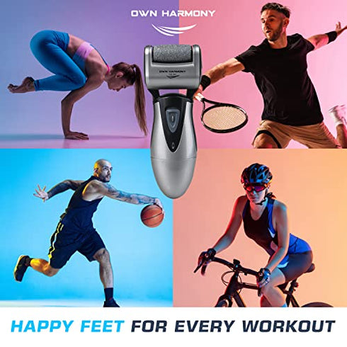 Electric Foot Callus Remover, Feet Scrubber: Own Harmony Rechargeable Mens Pedicure Tools Kit, Professional Electronic Foot Care File, Best for Hard Cracked Dead Skin and Powerful Pedi Spa, 3 Rollers