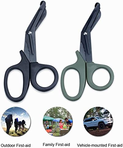 EFORCAR Medical Shears, Trauma Bandage Scissors,EMT Paramedics Nurses First aid Sharp Stainless Steel Saw Tooth Black Green Scissors,(2 Pack)