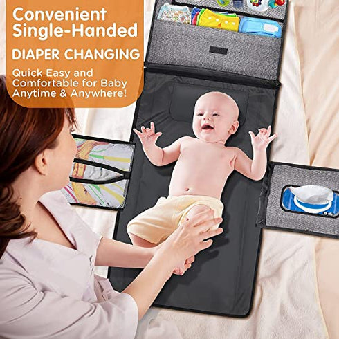 Gimars Large Capacity 6 Pockets Baby Portable Changing Pads, Waterproof & Easily Cleanable Detachable Travel Portable Diaper Changing mat, Baby Shower Gifts, Newborns Essentials