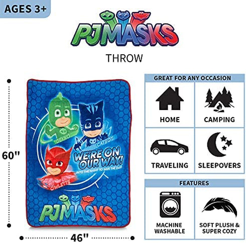 Franco Kids Bedding Super Soft Micro Raschel Throw, 46 in x 60 in, PJ Masks