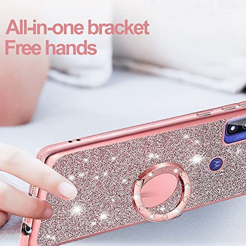 B-wishy for Motorola Moto G Pure Case.Moto G Power Case 2022 for Women, Glitter Crystal Butterfly Heart Floral Slim TPU Luxury Bling Cute Cover with Kickstand+Strap for Motorola Moto G Pure (Pink)
