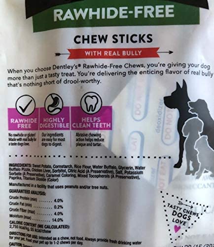 Dentleys`s Rawhide-Free Chew Sticks with Real Bully Highly Digestible 5-6 inch Sticks