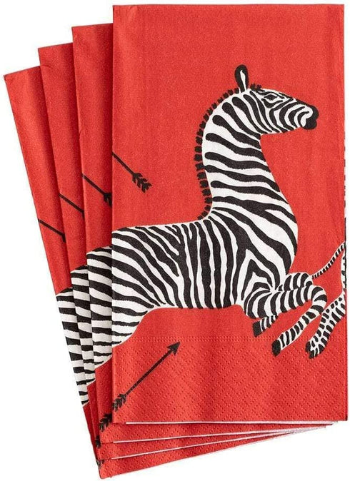 Caspari Zebras Paper Guest Towel Napkins in Red - Two Packs of 15