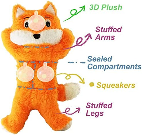 Jalousie 5 Pack 12'' Dog Toys Assortment Value Bundle Dog Plush Toys Dog Squeak Toys12 Inch Each Dog Squeaky Toys Assortment for Medium to Large Breeds - Include Raccoon Elk Hippo Fox Sloth