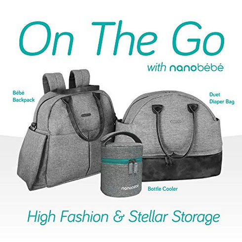 nanobebe Breastmilk Baby Bottle Cooler & Travel Bag with Ice Pack Included. Compact Triple Insulated, Easily attaches to Stroller or Diaper Bag- Grey