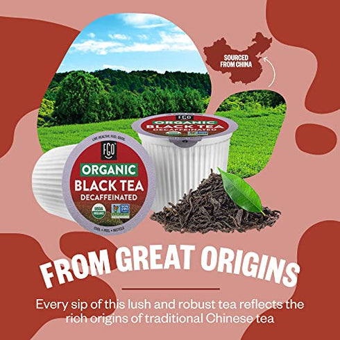 Organic Decaf Black Tea K-Cup Pods, 24 Pods by FGO - Keurig Compatible - Premium Decaffeinated Black Tea is USDA Organic, Non-GMO, & Recyclable