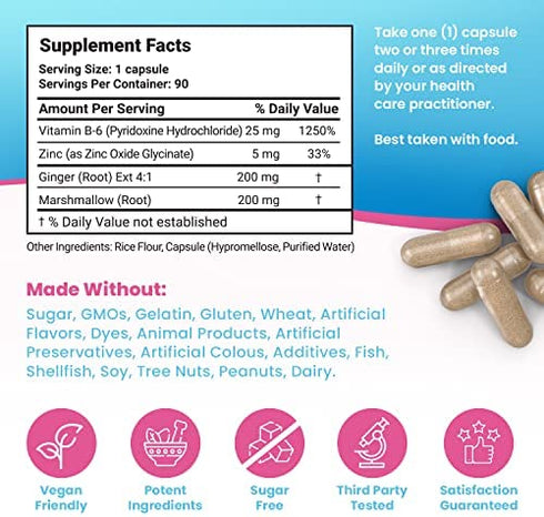 Morning Sickness Relief Vitamin B6 25mg for Pregnancy Related Nausea. Plus Ginger & Zinc. 90 Easy Swallow Veggie Capsules from Maternal Balance.