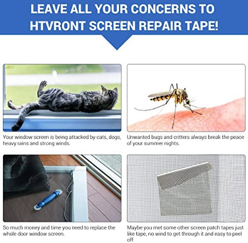 Window Screen Repair Kit Tape: 4inx10FT Screen Patch Repair Kit, Well Ventilated, Strong Adhesive Fiberglass Covering Mesh Tape for Window Door Tears Holes (Black)