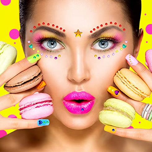 9 Sheets Eye Body Face Gems Jewels Rhinestone Stickers Self Adhesive Crystal Rainbow Makeup Diamonds Face Stick Gems for Women Festival Accessory and Nail Art Decorations (Star and Bead)