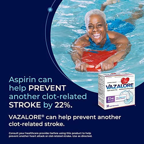 VAZALORE® Aspirin 81mg for Adults | Low Dose Aspirin Heart Therapy | Liquid-Filled Capsules to Help Protect Stomach | Pain Relief | 30 Count