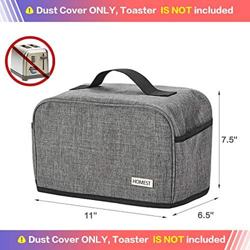 HOMEST Toaster Dust Cover with Pockets Compatible with Cuisinart 2 Slice Toaster, Can Hold Jam Spreader Knife & Toaster Tongs, Dust and Fingerprint Protection, Grey