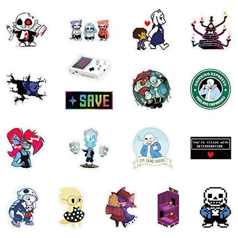 Undertale Stickers Pack| 50pcs Sans Undertale Viny Waterproof Stickers for Laptops PC Frisk Sans Au Gaster Undyne Flowey Decal for Teen Girl Adults DIY Computer Phone Case Water Bottle Skateboard
