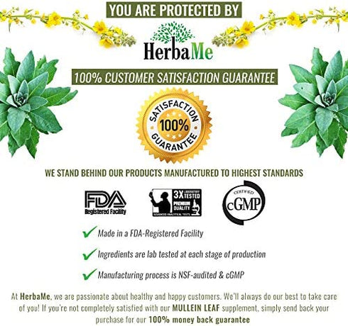 HerbaMe Mullein Leaf 1000mg, 120 Capsules, Detox Lung Cleanse, Supports Respiratory Function Health and Mucous Membranes, Lung Care, Natural Ear and Sleep Aid, Mucus Relief Herbal Supplement