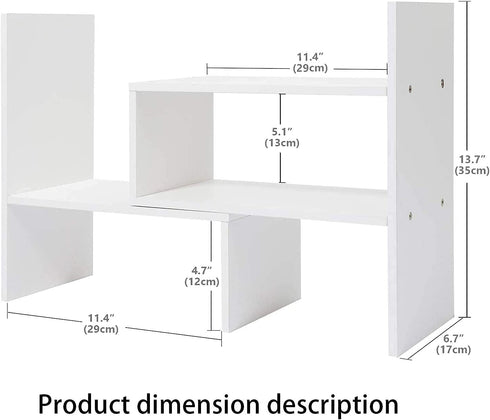 LC love_call Desk Bookshelves Multi-function Office Desktop Storage Rack, Telescopic Design Black and White used for Home Desktop Storage Wood Adjustable(white), (30-58)cm*35cm*17cm.