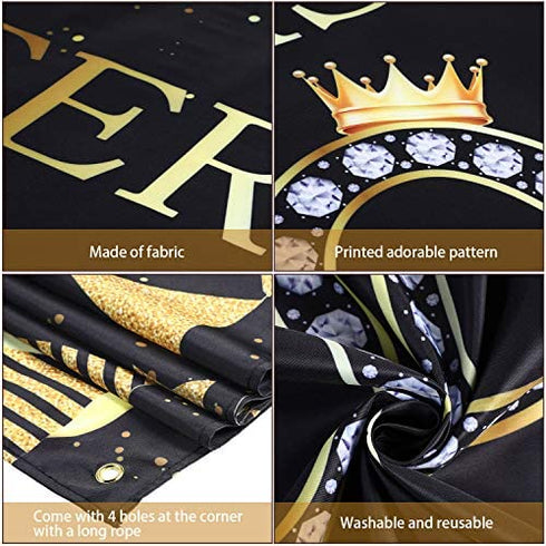 Happy 60th Birthday Party Backdrop Banner, Extra Large Fabric Black Gold Cheers to 60 Years Backdrop Anniversary Decoration Background Banner for Men Women 60th Birthday Party Supply, 72.8 x 43.3 Inch