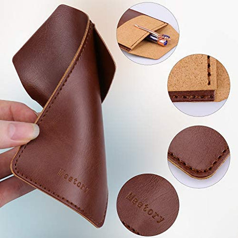 Meetory 2 Pieces Leather Pen Holder, Pens Pocket Protector, Pocket Protector for Shirts, Lab Coats, Pants (Brown, Black)