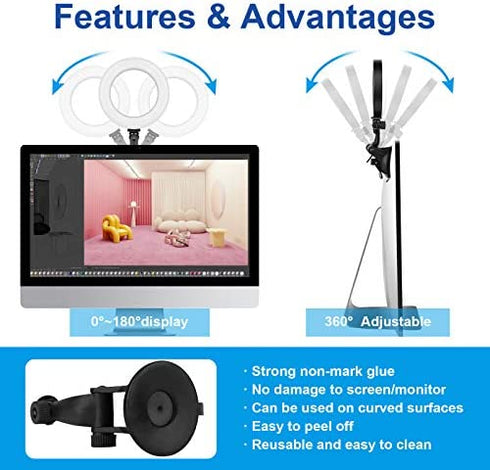 Ring Light for Zoom Meetings, Laptop Ring Light with Tripod Stand, Ring Light with Suction Cup for Computer Monitor …