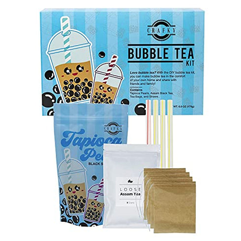 Crafky DIY Bubble Tea Kit, Complete with Boba Tapioca Pearls, Straws, and DIY Tea Bags Premium Bubble Tea Gift Set