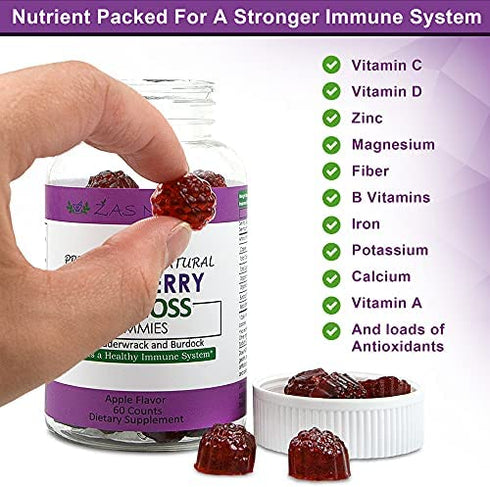 Sambucus Black Elderberry w/Organic Irish Sea Moss Gel Gummies w/Bladderwrack, Burdock, Vitamin C, D, & Zinc/Immune Support for Adults & Kids- Vegan, Gluten-Free, Kosher, Non-GMO Apple Flavor 60 ct