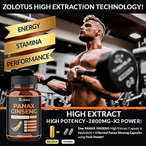 Korean Red Panax Ginseng + Ginkgo Biloba, 2800mg Highest Potency with Ashwagandha, Beetroot, Green Tea Extract, Boost Energy, Mood, Focused Strength, Enhanced Stamina Performance., 120 Capsules