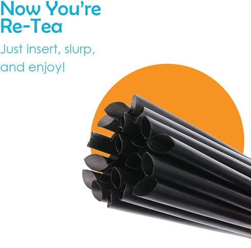 Houseables Boba Straws, Smoothie Straw, Extra Wide & Fat, Black, 100 Pack, 10.5 Inch Long, 0.5" Diameter, Large Jumbo, Polypropylene Plastic, BPA Free, Reuseable for Milkshakes, Tea