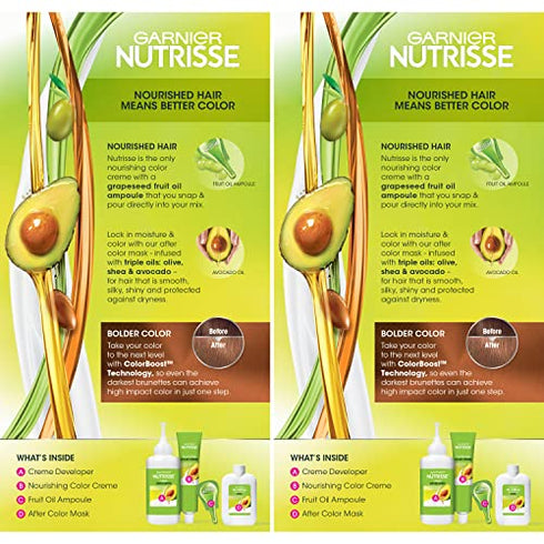 Garnier Hair Color Nutrisse Ultra Color Nourishing Creme, B4 Golden Mahogany Brown (Caramel Chocolate) Permanent Hair Dye, 2 Count (Packaging May Vary)