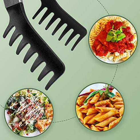 2 Pcs Spaghetti Tongs Silicone Pasta Server Tool Set, Small Size 12-Inch Spaghetti Spoon and 7.1-Inch Stainless Steel Handle Spaghetti Tong Food Clip for Spaghetti Noodle, Easy to Operate