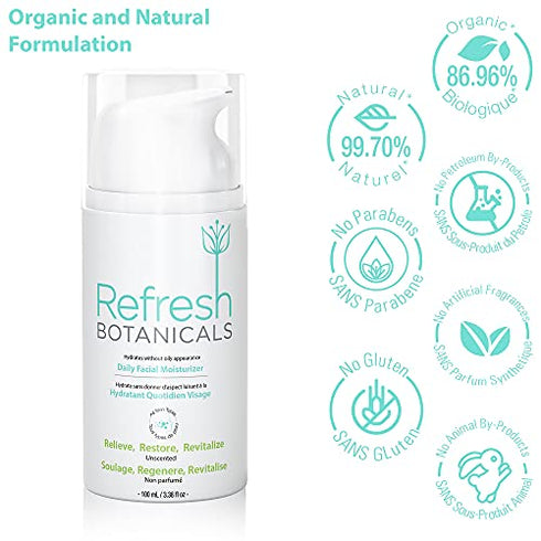 REFRESH BOTANICALS Organic Face Moisturizer, A Natural Anti Aging Moisturizer for Dry, Sensitive, Oily, Acne Prone Skin | Fragrance Free, 3.38 fl oz
