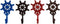 Wowser Rustic Brown, Red and Blue Cast Iron Ship Wheel Wall Hooks, Set of 4, 6 1/2 Inch