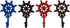 Wowser Rustic Brown, Red and Blue Cast Iron Ship Wheel Wall Hooks, Set of 4, 6 1/2 Inch