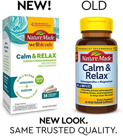 Nature Made Wellblends Calm & Relax, Ashwagandha 125 mg, Magnesium 300 mg, 54 Vegetarian Capsules