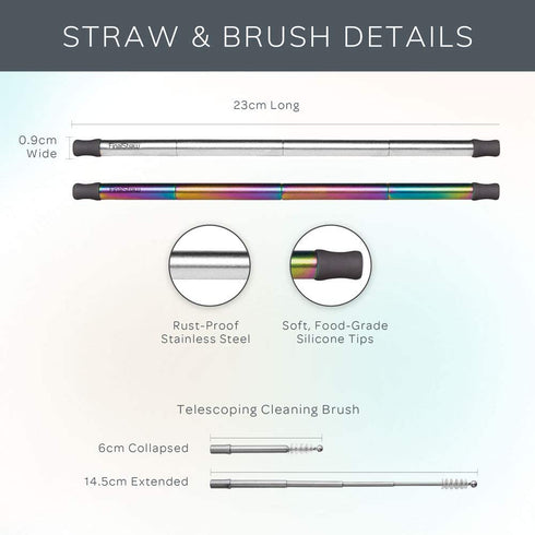 FinalStraw Collapsible, Reusable, Metal Straw | Travel Case, Cleaning Tool | Easy to Clean | Stainless Steel and 100% Silicon Tips | Eco-Friendly | Healthy Coral Case, Rainbow Stainless Steel